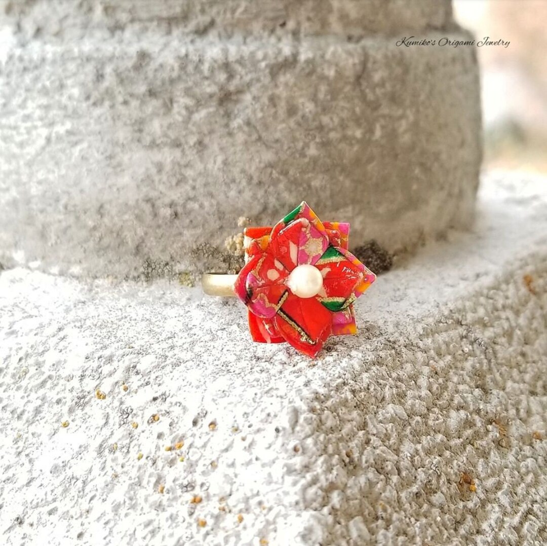 Japanese Origami Jewelry Origami Flower Ring Adjustable Etsy