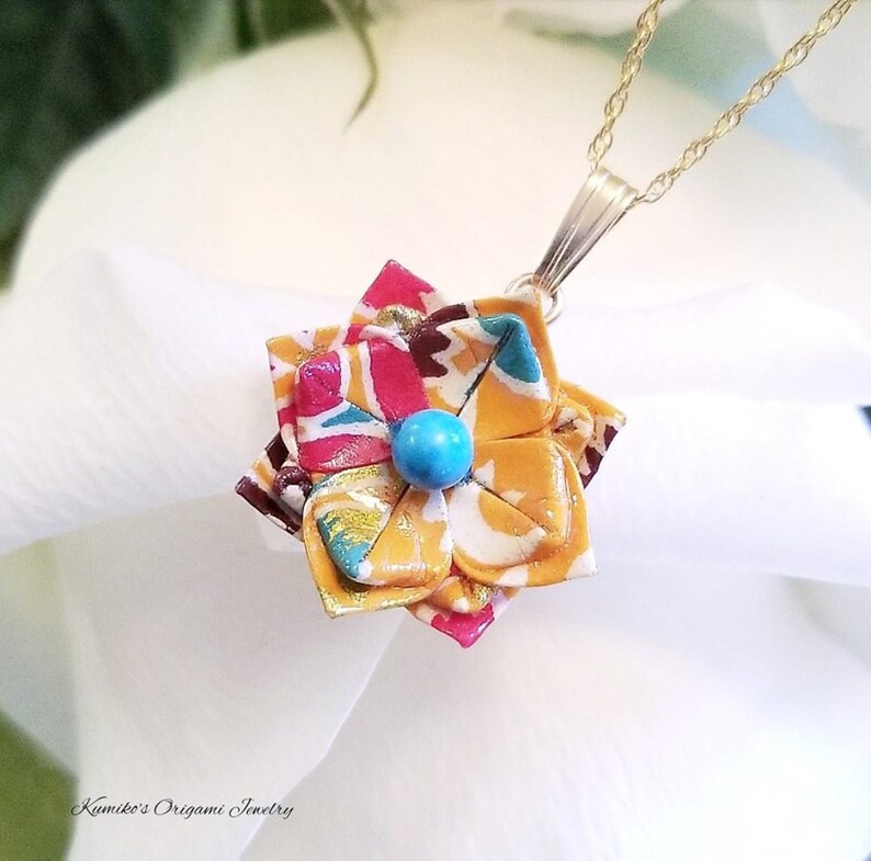 Japanese Origami Jewelry Origami Flower small Necklace Etsy