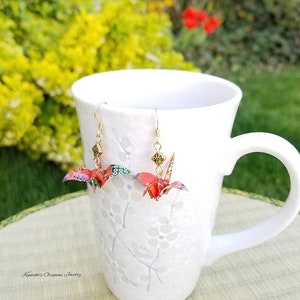 Japanese Origami Jewelry - Origami Crane Earrings with Surgical Steel Hooks No.03946 Good Luck Get Well Gift