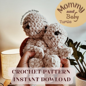 Schema all&#39;uncinetto per mamma e cucciolo di tartaruga - Schema PDF Amigurumi, Grazioso peluche fatto a mano, Schema all&#39;uncinetto per tartaruga, Giocattolo di peluche a forma di tartaruga