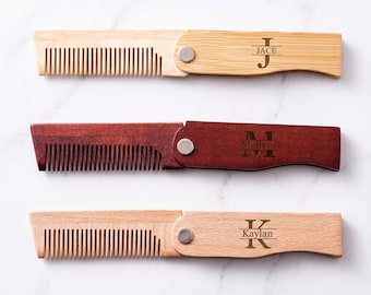 Pettine da barba pieghevole in legno personalizzato con incisione, pettine da uomo su misura, regalo unico per testimoni dello sposo e per papà