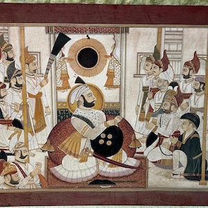 Vintage Mewar Miniature Painting Rajasthani Court Scene Handmade Indian Art ( Vintage paintings )