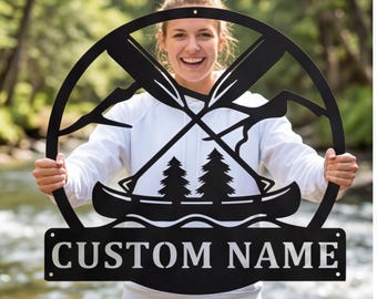Insegna personalizzata con pagaia per canoa, decorazione rustica per baita sul lago, arte personalizzata per avventure all'aria aperta, regalo unico per coppie in riva al lago