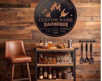 カスタムBBQメタルサイン、パーソナライズされたスモークハウスウォールアート、ガレージウォールデコレーション、グリルマスターギフト、工業用フレームメタル記念品