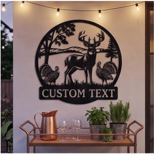 Insegna in metallo personalizzata con cervo per baita, regalo per cacciatore di cervi, insegna personalizzata con cognome, decorazione per chalet, decorazione per esterni