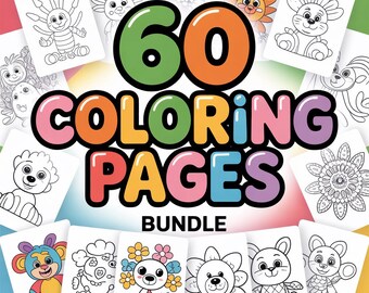 60 Coloring Pages Bundle – Animals, Mandalas, Fantasy Art (Digital Download)