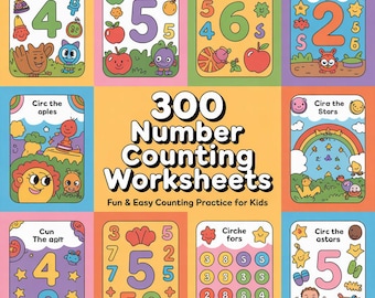 300 Number Counting Worksheet Bundle | Preschool & Kindergarten Math Learning Printables – Fun, Educational Easy-to-Use