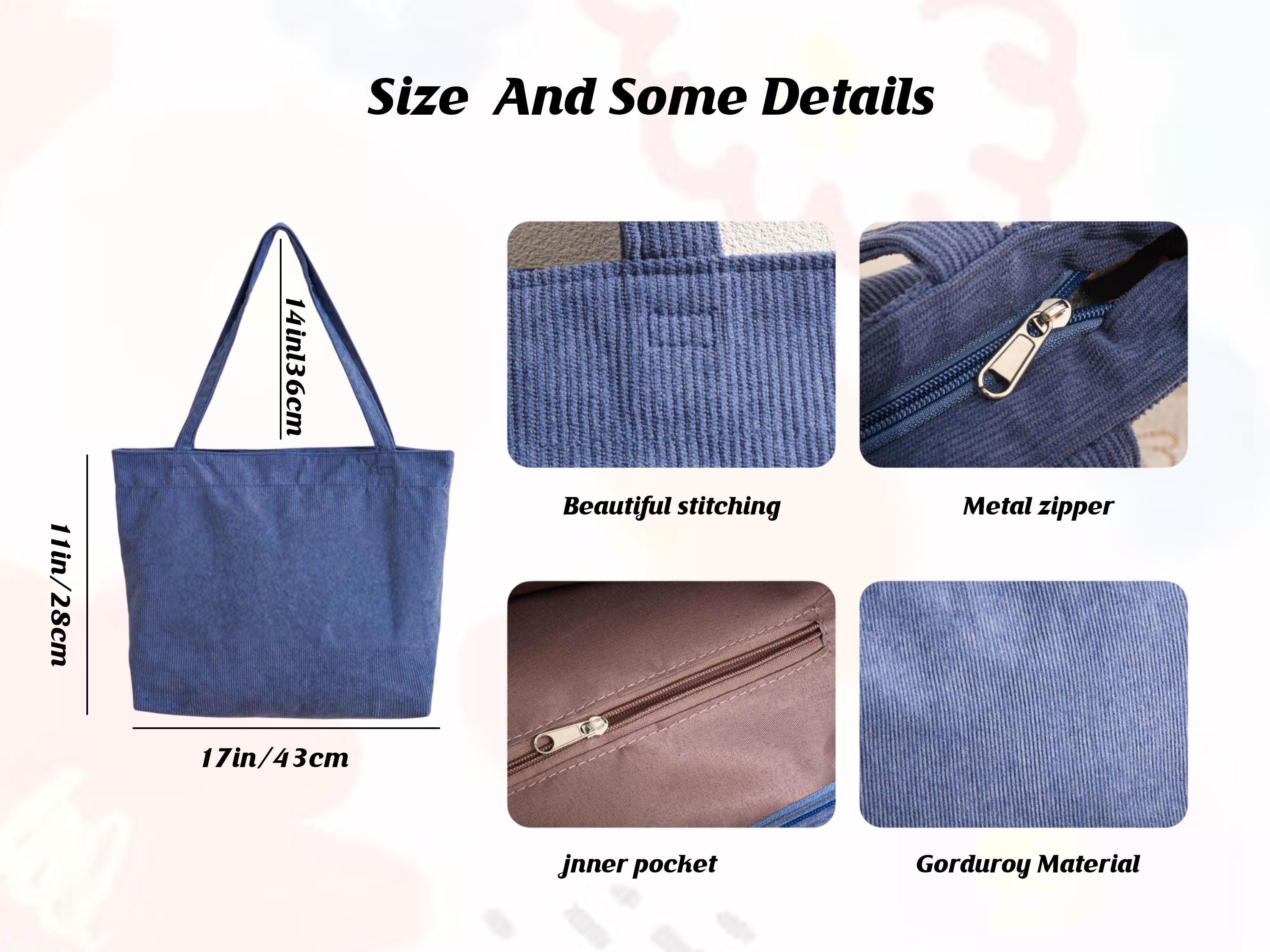 Personalized Birth Flower Corduroy Tote Bag , Custom Name Zippered