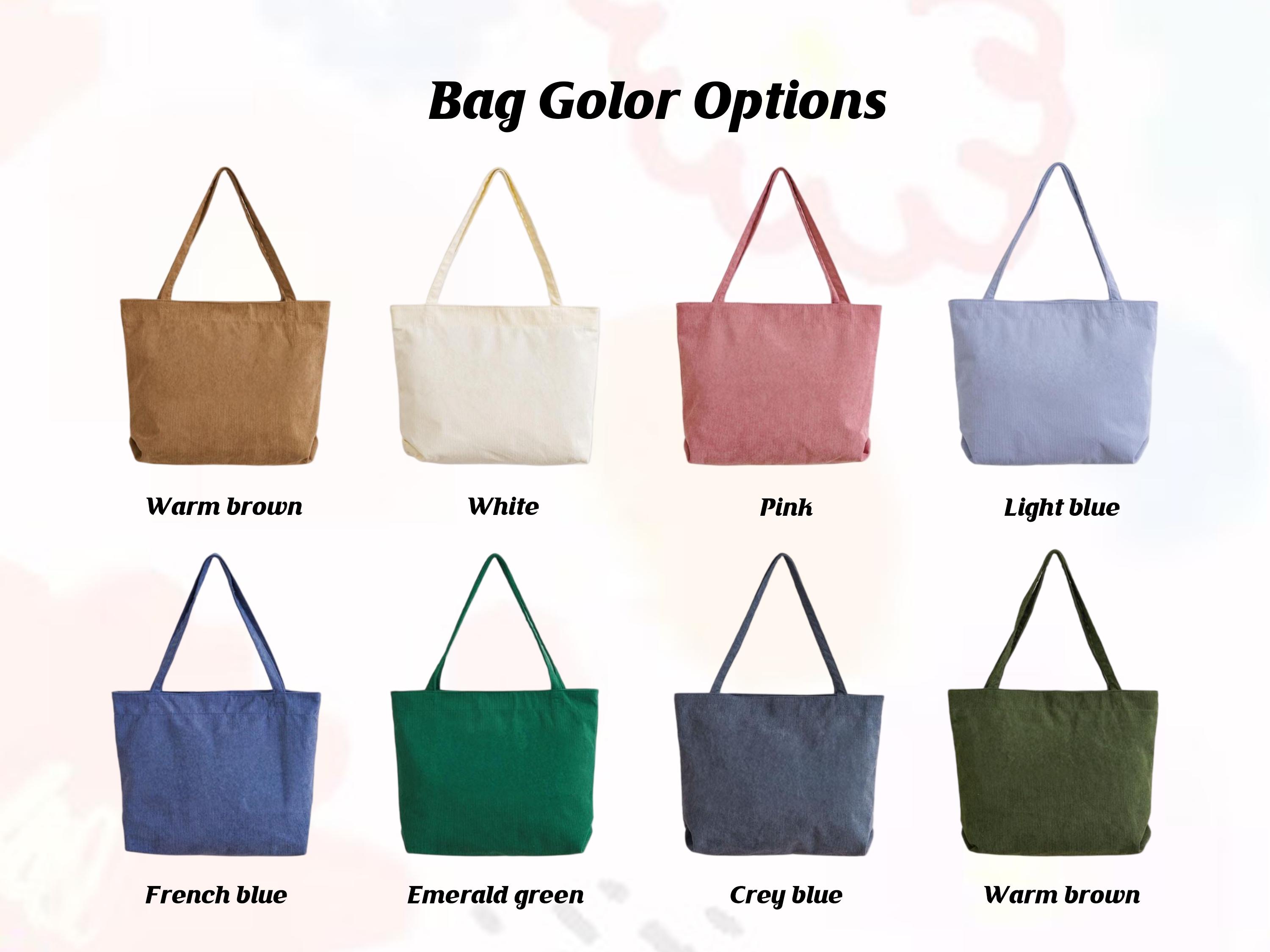 Personalized Birth Flower Corduroy Tote Bag , Custom Name Zippered