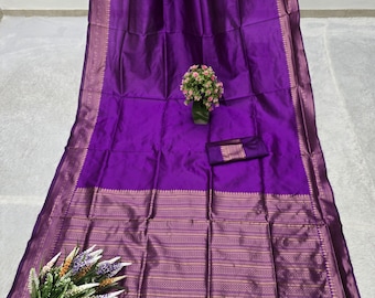 Lila Lichi Seide Saree: Jacquard Pallu & Border, Hochzeitskleidung