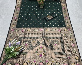 Ethnic Wear Green Soft Banarasi Silk Saree For Indian Wedding, Special Occasions Saree