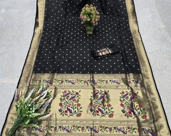 Black Paithani Silk Saree: Zari Weaving, Meenakari Pallu, Wedding & Festival Wear