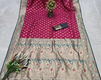 Indian Wedding Pink Banarasi Silk Saree, Ethnic Wear, Saree For Special Occasions