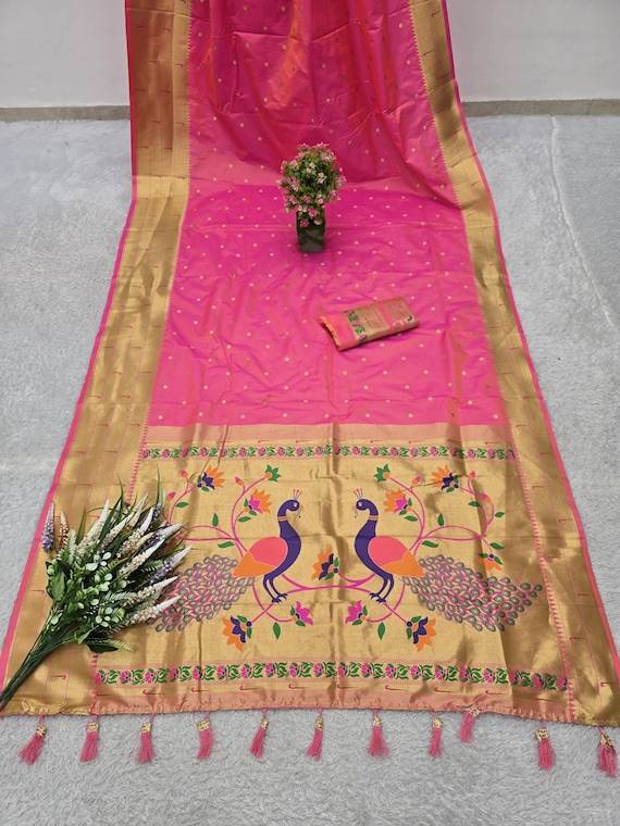 Ethnic Wear Pink Soft Paithani Silk Saree For Indian Wedding, Special Occasions Saree