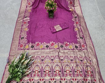 Pink Dola Silk Saree, Zari Weaving, Indian Wedding Sari