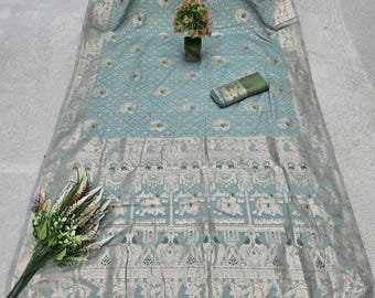 Mint Green Soft Silk Saree: Handwoven Fabric for Weddings and Celebrations