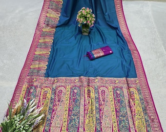 Pastell Pashmina Seide Saree, Handwebstuhl Paisley Weave Sari, festliche indische Kleidung, Muttertagsgeschenk