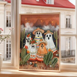 Mexikanische Geister Halloween Leinwanddruck: Rustikaler Kunstdruck