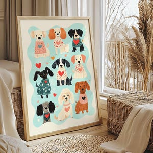 Dogs in Sweaters Art Print: Whimsical Puppy Wall Decor