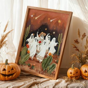 Mexikanische Volkskunst Geist Poster, Halloween Wandkunst, Kaktus Wüste Dekor