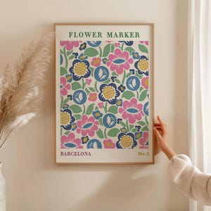 Barcelona Floral Canvas Print, Retro Botanical Wall Art