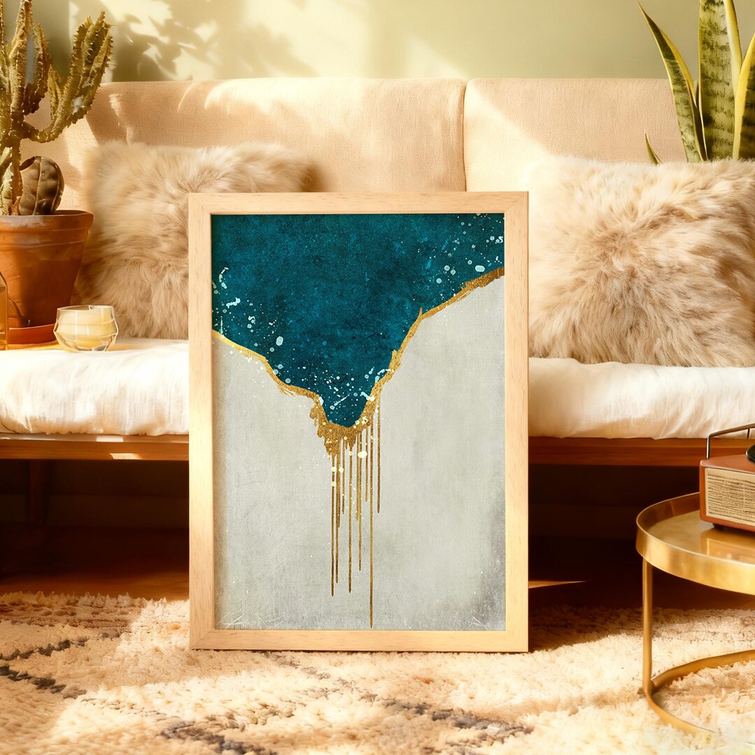 Teal and Gold Abstract Art Print, Modern Wall Decor - Etsy
