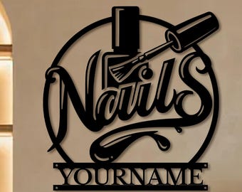 Letrero metálico personalizado para salón de uñas, arte de pared personalizado para manicuristas, placa con nombre de negocio, decoración para estudio de uñas, regalo de inauguración, arte para tienda de belleza
