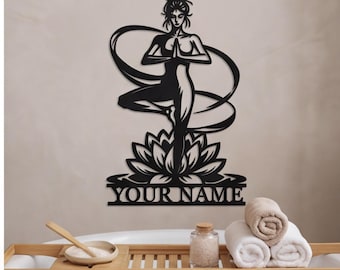 Benutzerdefiniertes Yoga Namensschild, personalisiertes Meditationsstudio Zeichen, Yogalehrer Geschenk, Zen Home Gym Decor, minimalistisches Yoga Zeichen