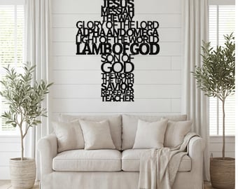 Metal Cross Wall Art, Christian Scripture Typography Sign, Modern Religious Home Decor for Living Room and Entryway, Faith Wall Hanging