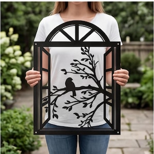 Decorazione murale in metallo a forma di uccello, per finestre ad arco, stile moderno rustico, arte per soggiorno ispirata alla natura, scultura minimalista in metallo