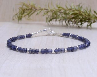Delicate Iolite Beaded Bracelet: Rose Gold Fill or Sterling Silver
