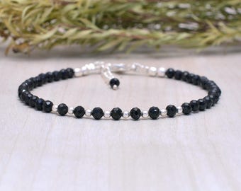 Dainty Black Tourmaline Bracelet: Minimalist Crystal Gemstone