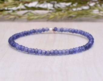 Iolite Stretch Bracelet, Dainty Genuine Blue Gemstone Jewelry