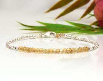 Dainty Citrine Bracelet: Hill Tribe Silver, November Birthstone