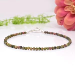 Dainty Unakite Gemstone Bracelet: Minimalist Natural Stone Jewelry