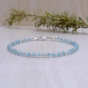 Dainty Aquamarine Bracelet: Hill Tribe Pure Silver Gemstone Jewelry