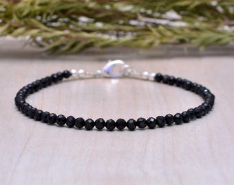Minimalist Black Tourmaline Bracelet: Sterling Silver, Bohemian Healing Crystal