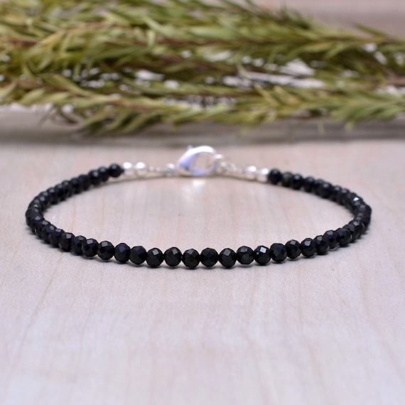 Minimalist Black Tourmaline Bracelet: Sterling Silver, Bohemian Healing Crystal