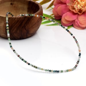 Tiny Bloodstone Gemstone Beaded Minimalist Choker, Dainty Gemstone Dragon Blood Jasper Beaded Necklace, Waterproof Crystal Choker