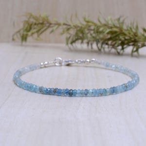 Dainty Moss Aquamarine Bracelet: Beaded March Birthstone Jewelry