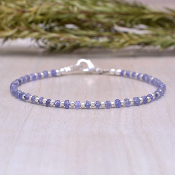 Dainty Tanzanite Bracelet: Hill Tribe Silver, December Birthstone