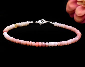 Pulsera de cuentas de ópalo rosa: joyería minimalista de cristal curativo