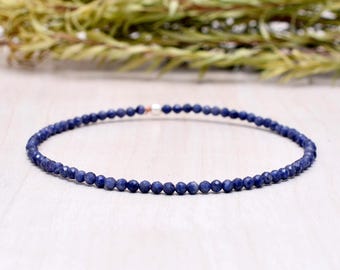 Dainty Sapphire Stretch Bracelet, Faceted Cornflower Blue Beaded Gemstone Jewelry, September Birthstone Elastic Bracelet