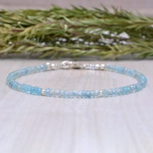 Dainty Faceted Aquamarine Crystal Bracelet: Minimalist March Birthstone