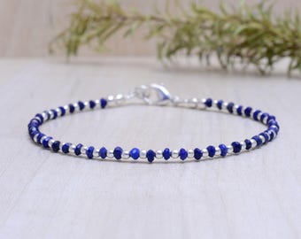 Faceted Lapis Lazuli Beaded Bracelet: Rose Gold Fill or Sterling Silver