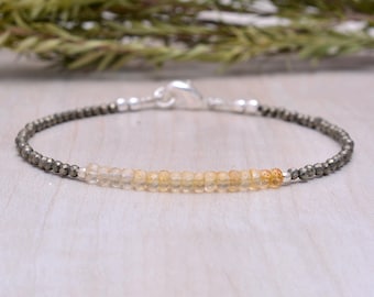 Dainty Citrine and Pyrite Bracelet: Gemstone Layering Jewelry