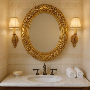 Ornate Gold Oval Wall Mirror, Large Vintage Style Baroque Frame, French Country Entryway Decor, Hollywood Regency Statement,Living Room Gift