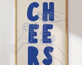 Cheers Print Blue Kitchen Print Art Stampe da cocktail Decorazioni per bar Decorazioni estetiche per la casa Stampe da parete alla moda Stampe artistiche da bar Decorazioni per la cucina Alcol
