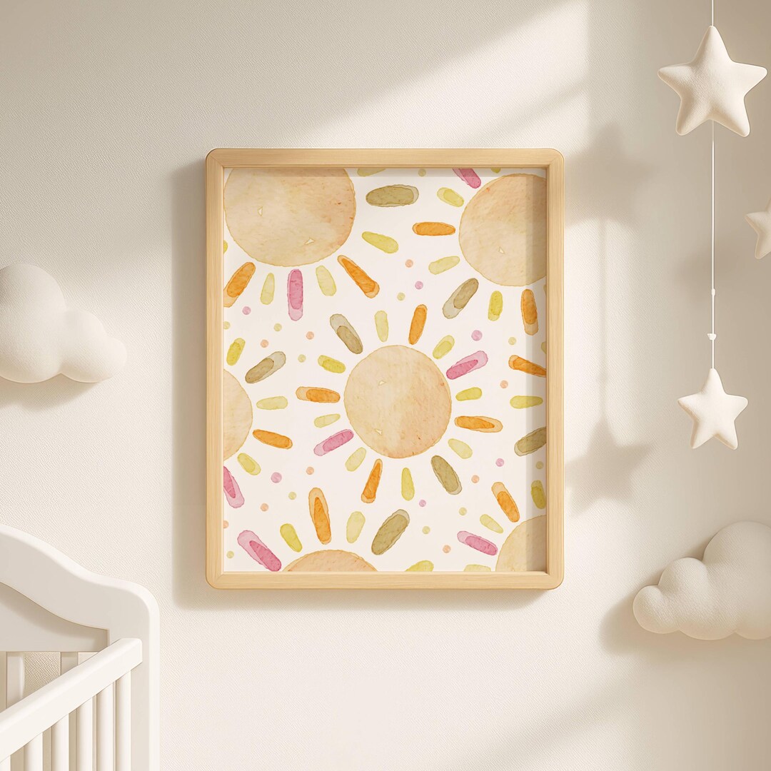 Colourful Watercolour Sunshine Nursery Decor Kids Room Art Baby Girl ...