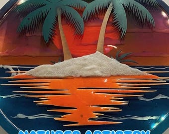 13” LED Light RESIN ART Palm Tree Island!!!